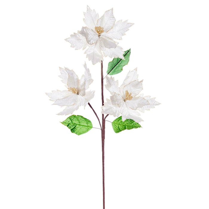 26"x6" Glittered Velvet Artificial Razor Poinsettia Flower Stem -Cream (Pack of 12) - RG241701