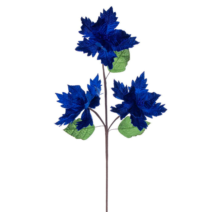 26"x6" Glittered Velvet Artificial Razor Poinsettia Flower Stem -Blue (Pack of 12) - RG241702
