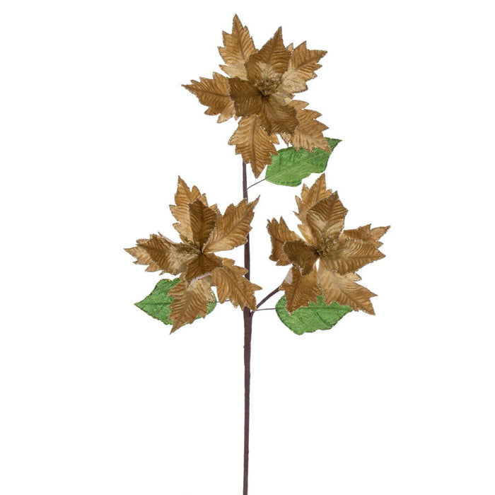 26"x6" Glittered Velvet Artificial Razor Poinsettia Flower Stem -Gold (Pack of 12) - RG241708