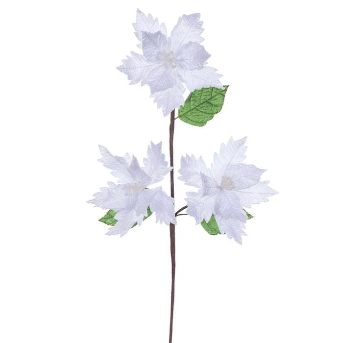 26"x6" Glittered Velvet Artificial Razor Poinsettia Flower Stem -White (Pack of 12) - RG241711