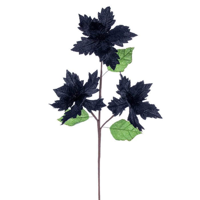 26"x6" Glittered Velvet Artificial Razor Poinsettia Flower Stem -Black (Pack of 12) - RG241717
