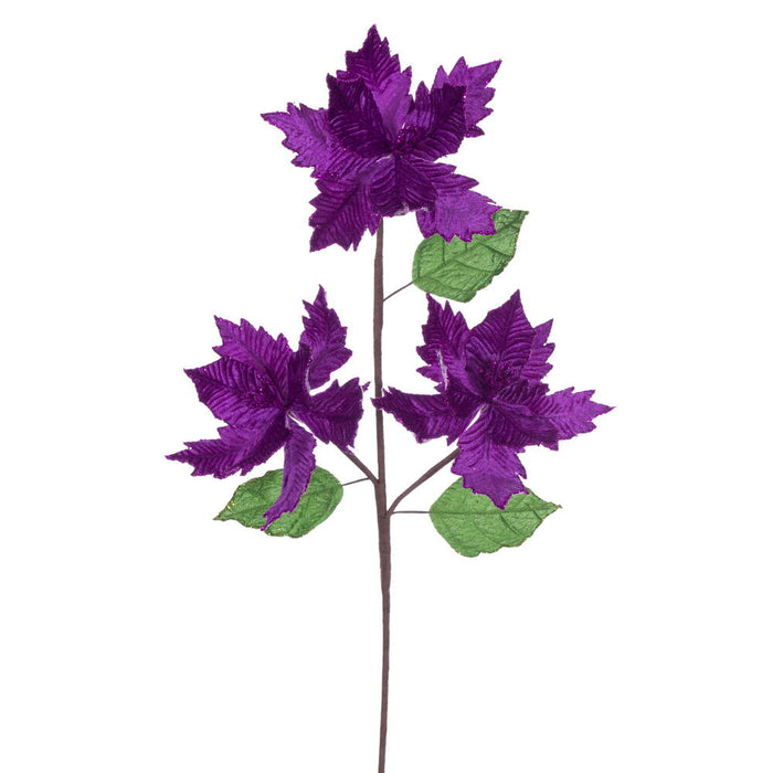 26"x6" Glittered Velvet Artificial Razor Poinsettia Flower Stem -Plum (Pack of 12) - RG241726