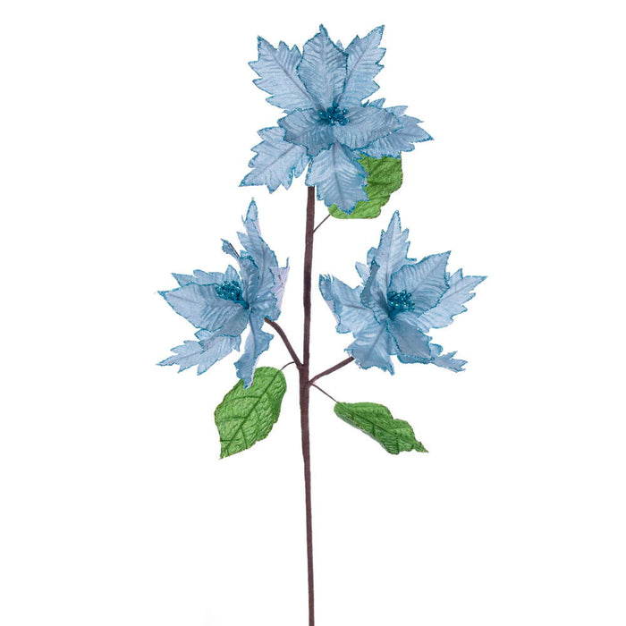 26"x6" Glittered Velvet Artificial Razor Poinsettia Flower Stem -Baby Blue (Pack of 12) - RG241732