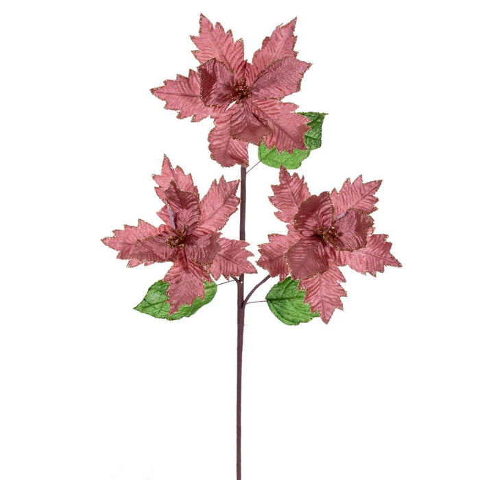 26"x6" Glittered Velvet Artificial Razor Poinsettia Flower Stem -Rose/Gold (Pack of 12) - RG241758