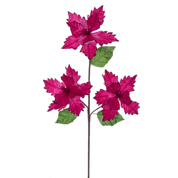 26"x6" Glittered Velvet Artificial Razor Poinsettia Flower Stem -Fuchsia (Pack of 12) - RG241770