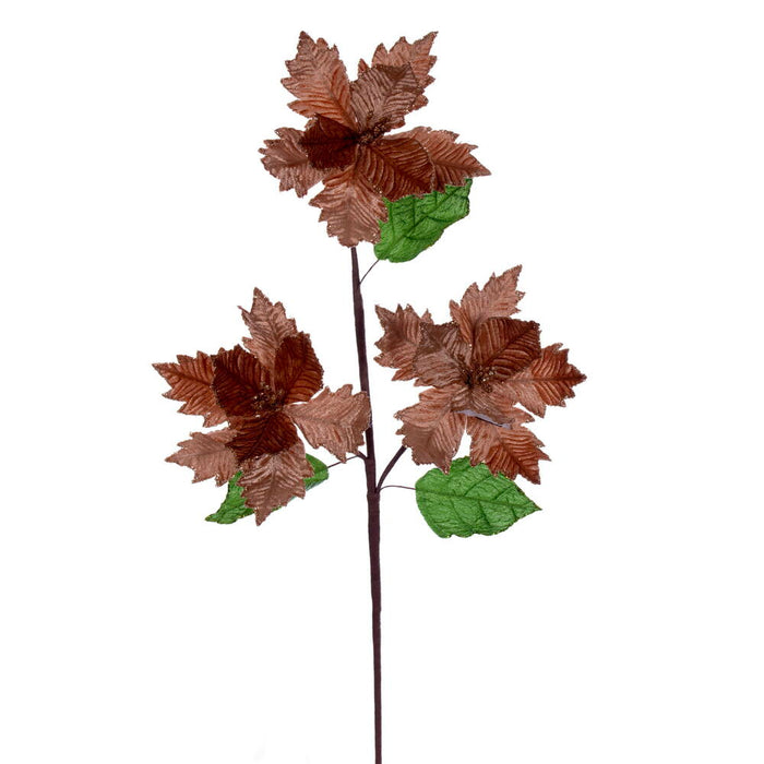 26"x6" Glittered Velvet Artificial Razor Poinsettia Flower Stem -Mocha (Pack of 12) - RG241776