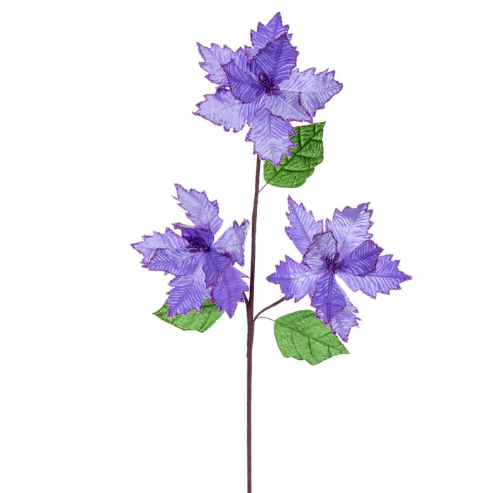 26"x6" Glittered Velvet Artificial Razor Poinsettia Flower Stem -Lavender (Pack of 12) - RG241786