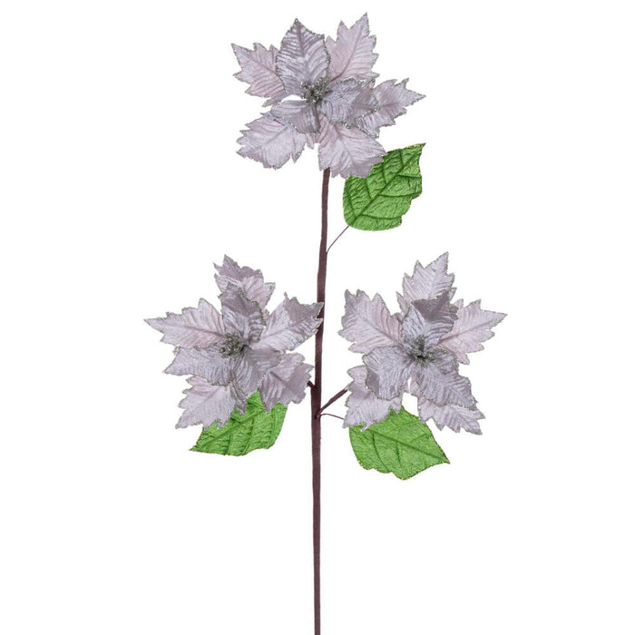 26"x6" Glittered Velvet Artificial Razor Poinsettia Flower Stem -Pewter (Pack of 12) - RG241787
