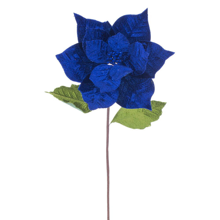 20"x12" Glittered Classic Velvet Artificial Poinsettia Flower Stem -Blue (Pack of 12) - RG242102