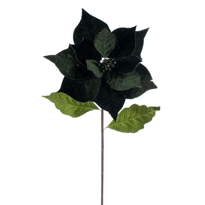 20"x12" Glittered Classic Velvet Artificial Poinsettia Flower Stem -Green (Pack of 12) - RG242104