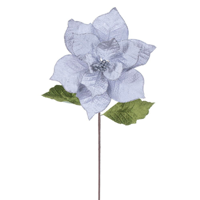20"x12" Glittered Classic Velvet Artificial Poinsettia Flower Stem -Silver (Pack of 12) - RG242107