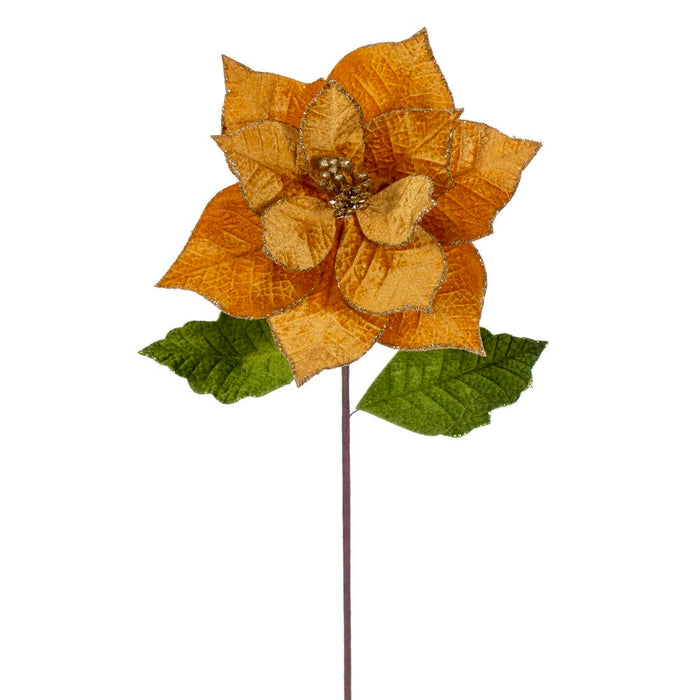 20"x12" Glittered Classic Velvet Artificial Poinsettia Flower Stem -Gold (Pack of 12) - RG242108