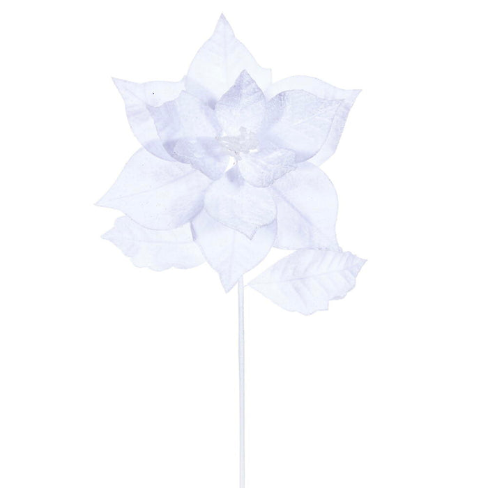 20"x12" Glittered Classic Velvet Artificial Poinsettia Flower Stem -White (Pack of 12) - RG242111