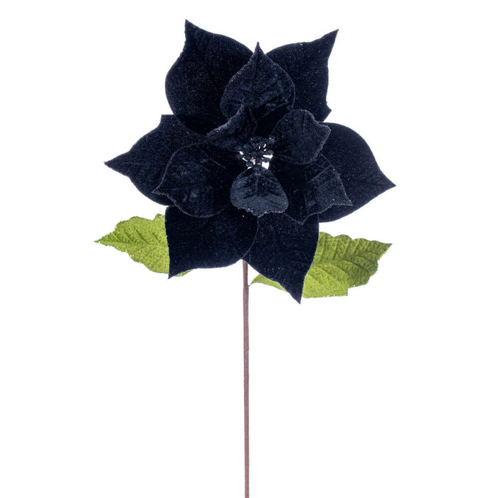 20"x12" Glittered Classic Velvet Artificial Poinsettia Flower Stem -Black (Pack of 12) - RG242117