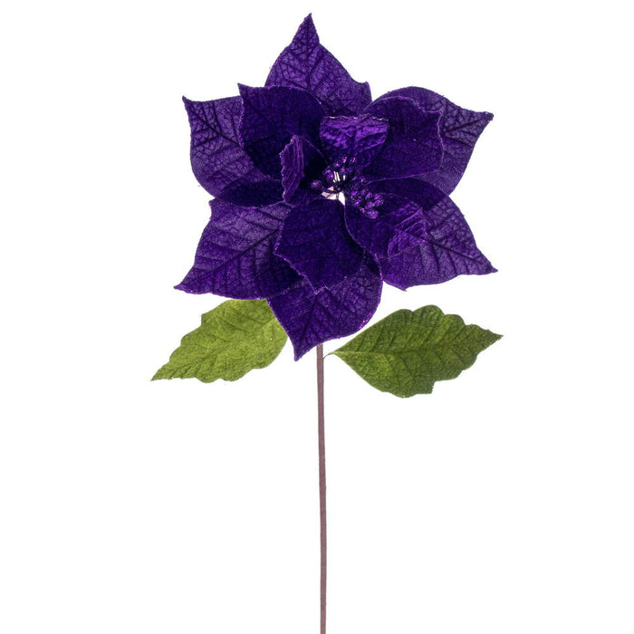 20"x12" Glittered Classic Velvet Artificial Poinsettia Flower Stem -Plum (Pack of 12) - RG242126