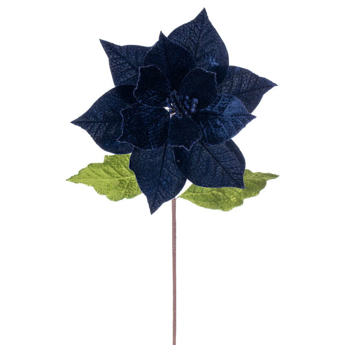 20"x12" Glittered Classic Velvet Artificial Poinsettia Flower Stem -Midnight Blue (Pack of 12) - RG242131
