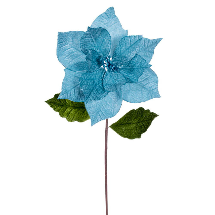 20"x12" Glittered Classic Velvet Artificial Poinsettia Flower Stem -Baby Blue (Pack of 12) - RG242132