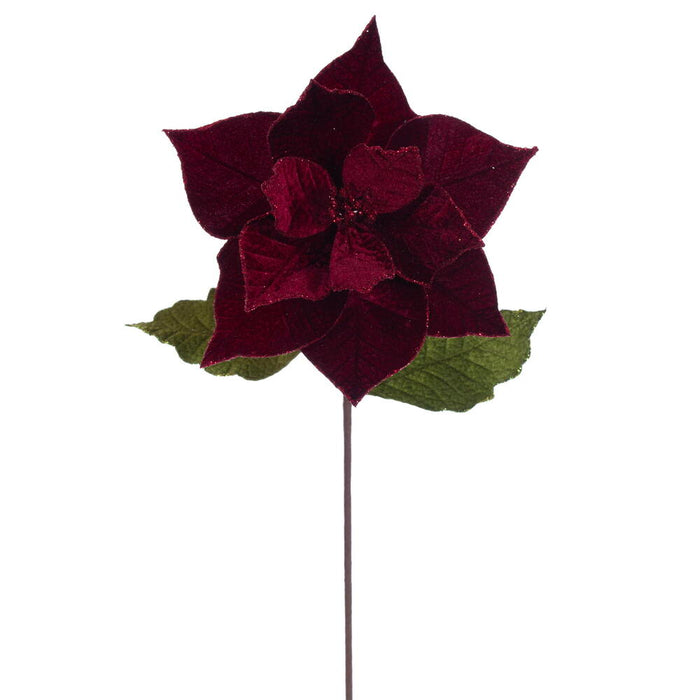 20"x12" Glittered Classic Velvet Artificial Poinsettia Flower Stem -Burgundy (Pack of 12) - RG242165