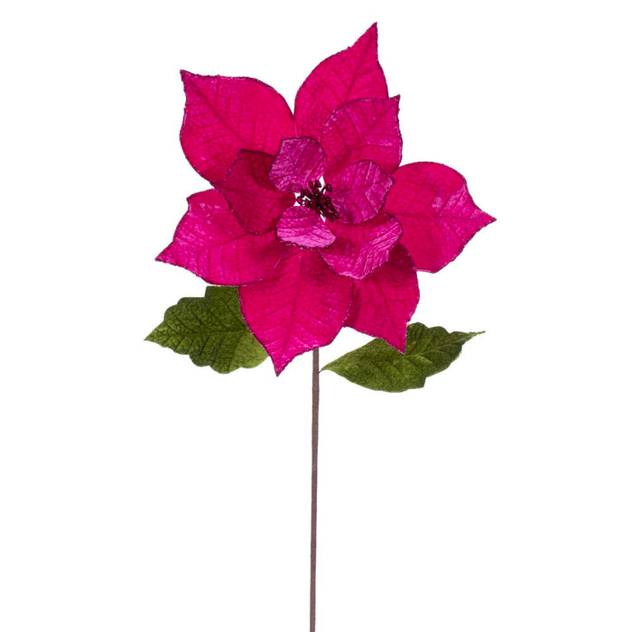 20"x12" Glittered Classic Velvet Artificial Poinsettia Flower Stem -Fuchsia (Pack of 12) - RG242170