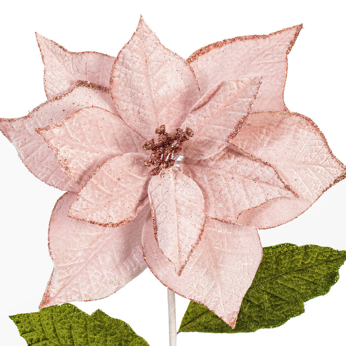20"x12" Glittered Classic Velvet Artificial Poinsettia Flower Stem -Pink (Pack of 12) - RG242179