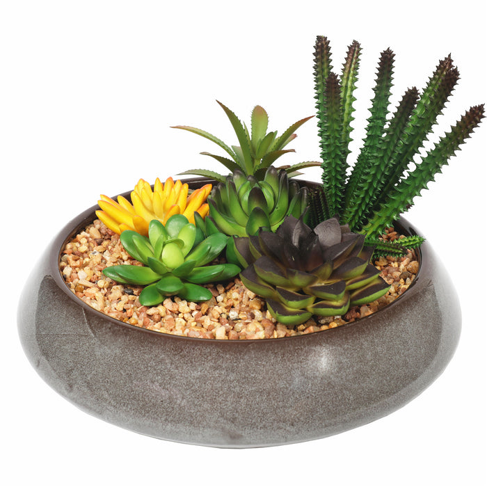 mixed succulent planter 7"Hx10"W Artificial Mixed Succulent Garden w/Planter -Burgundy/Green