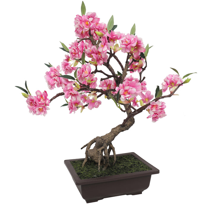 fake pink bonsai tree 20"Hx12"W Silk Cherry Blossom Flowering Bonsai Tree w/Planter -Pink