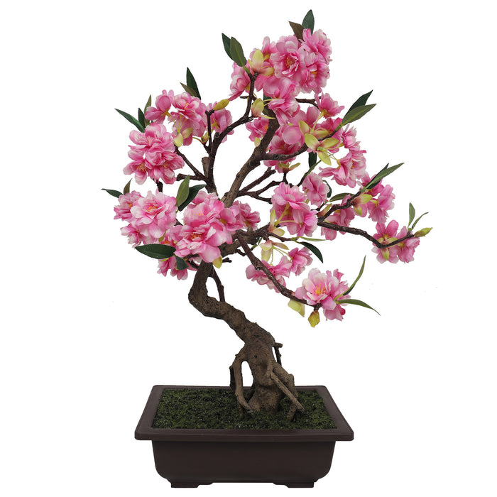 cherry blossom bonsai artificial tree 20"Hx12"W Silk Cherry Blossom Flowering Bonsai Tree w/Planter -Pink
