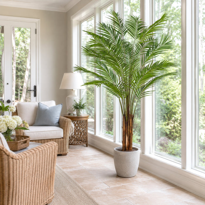 7' Silk Areca Palm Tree w/Plastic Pot -Green - TB190770
