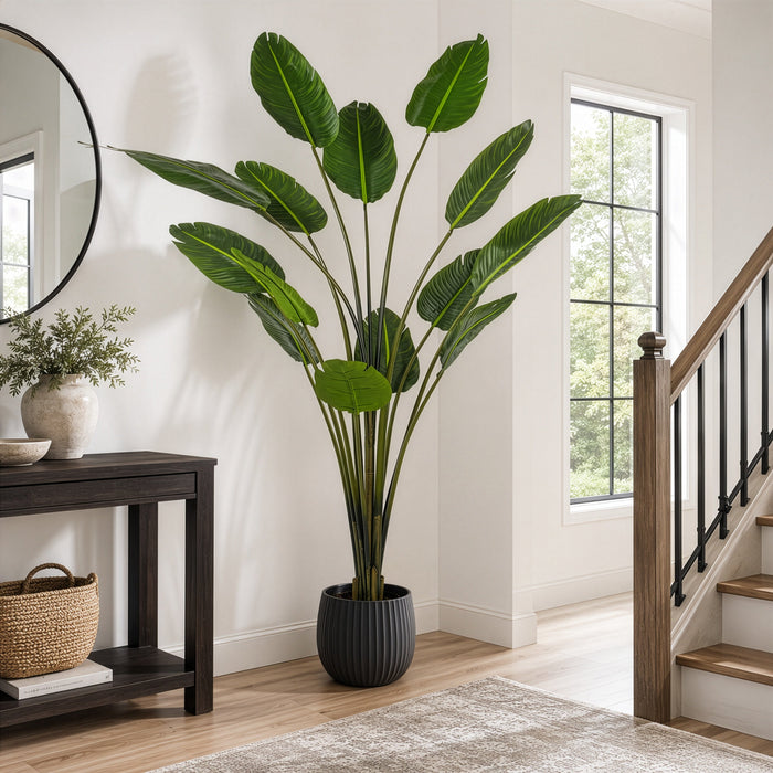 7' Bird Of Paradise Tropical Silk Plant w/Plastic Pot -Green - TB190870