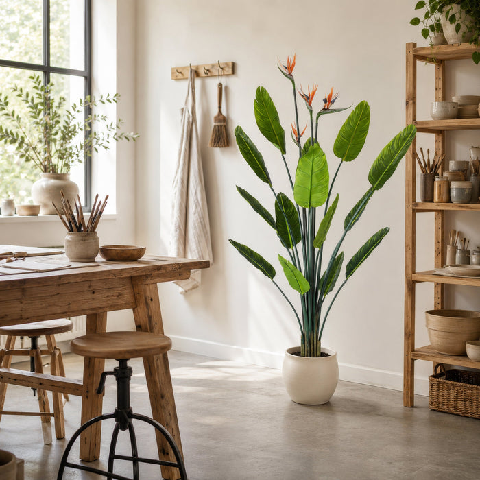 5' Flowering Bird Of Paradise Silk Plant w/Plastic Pot -Green - TB191250