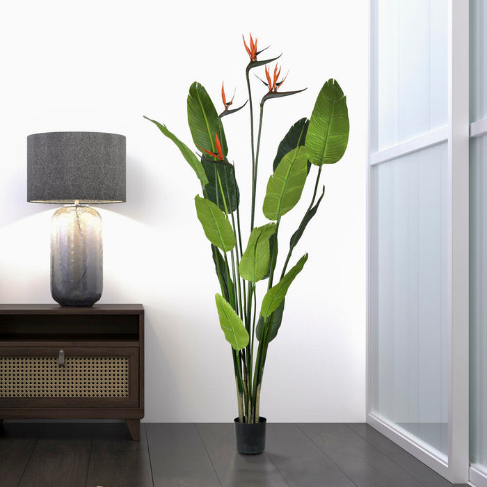 5' Silk Bird Of Paradise Palm Tree w/Plastic Pot -Green - TB191250