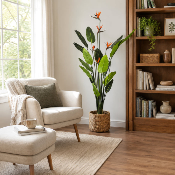 6' Flowering Bird Of Paradise Silk Plant w/Plastic Pot -Green - TB191260