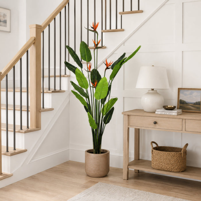 6' Flowering Bird Of Paradise Silk Plant w/Plastic Pot -Green - TB191260
