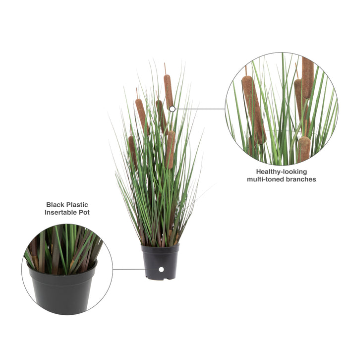 24" IFR PVC Grass & Cattail Artificial Plant w/Pot -Green/Brown - TN170324