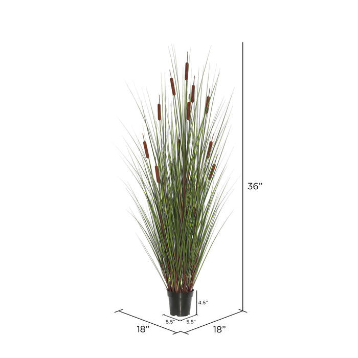 36" IFR PVC Grass & Cattail Artificial Plant w/Pot -Green/Brown - TN170336