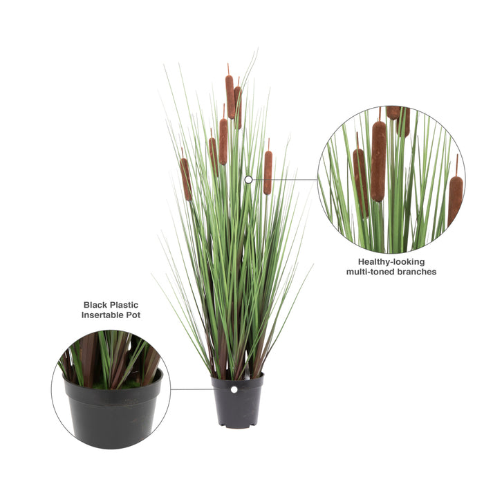 36" IFR PVC Grass & Cattail Artificial Plant w/Pot -Green/Brown - TN170336