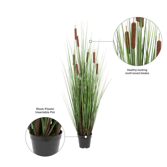 48" IFR PVC Grass & Cattail Artificial Plant w/Pot -Green/Brown - TN170348