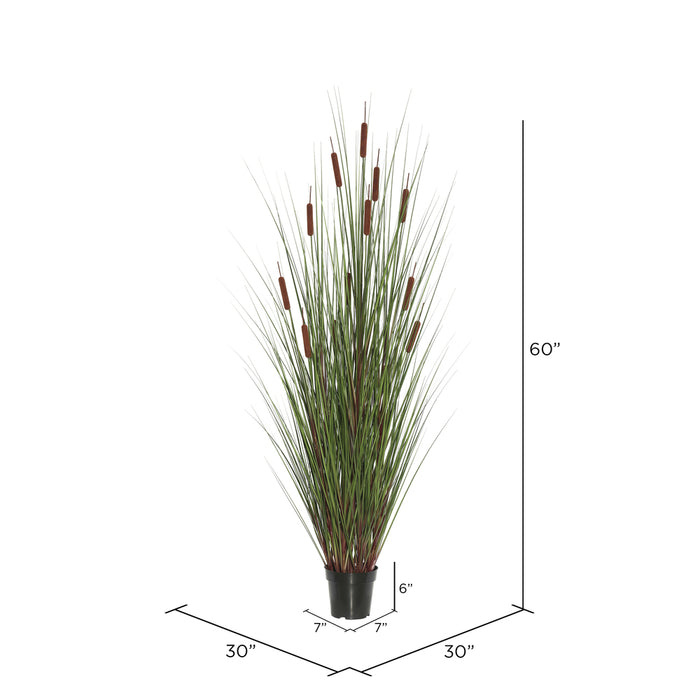 60" IFR PVC Grass & Cattails Artificial Plant w/Pot -Green/Brown - TN170360