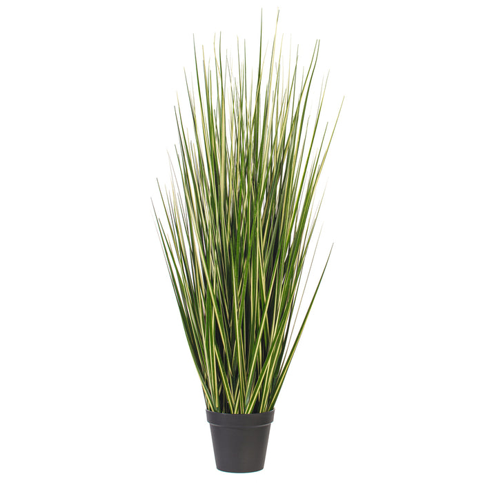 5' Outdoor UV-Resistant Artificial Evergold Grass Plant w/Pot -Green/Cream - TN251160UV