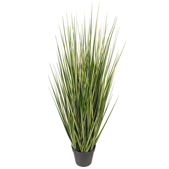 5' Outdoor UV-Resistant Artificial Evergold Grass Plant w/Pot -Green/Cream - TN251160UV