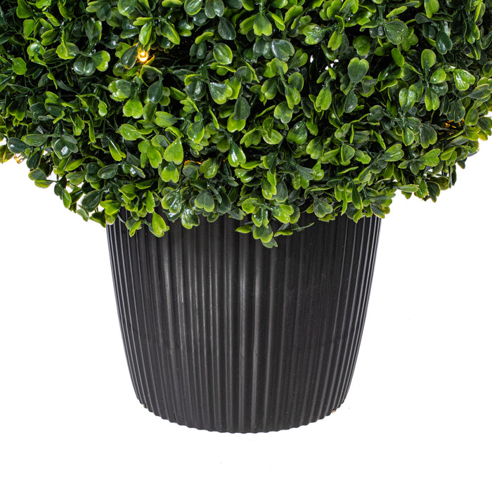 24" Outdoor UV-Resistant Artificial Boxwood Teardrop-Shaped Topiary w/Planter, Micro LED Pre-Lit -Green - TP171524LED