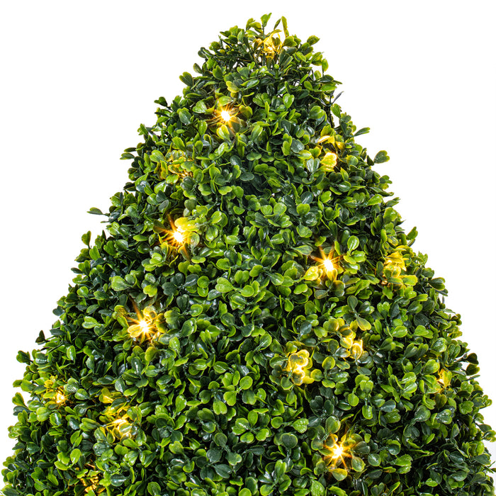 24" Outdoor UV-Resistant Artificial Boxwood Teardrop-Shaped Topiary w/Planter, Micro LED Pre-Lit -Green - TP171524LED
