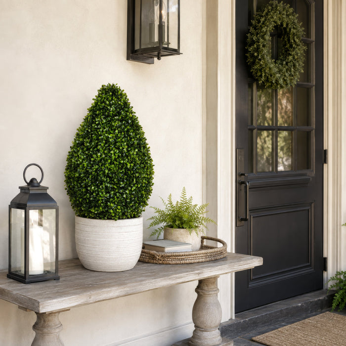 24" Outdoor UV-Resistant Artificial Boxwood Teardrop-Shaped Topiary w/Pot -Green - TP171524