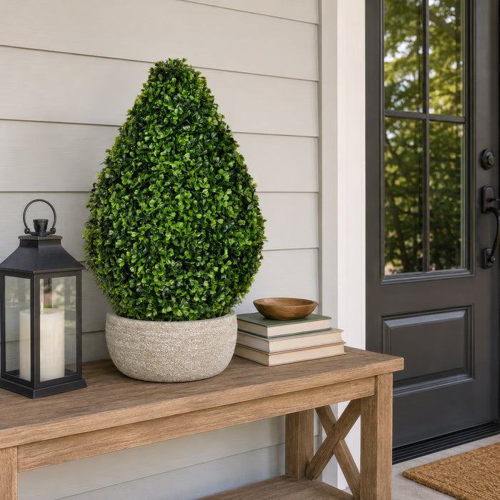24" Outdoor UV-Resistant Artificial Boxwood Teardrop-Shaped Topiary w/Pot -Green - TP171524