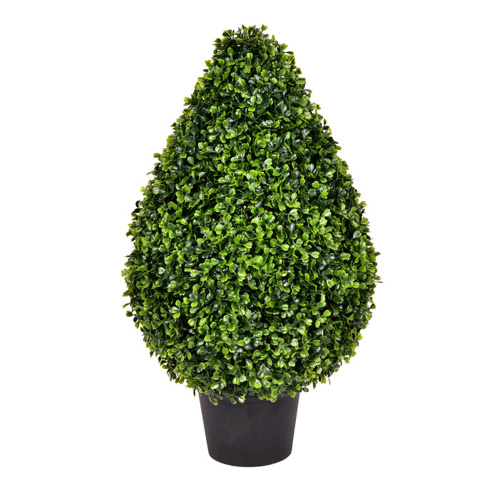 24" Outdoor UV-Resistant Artificial Boxwood Teardrop-Shaped Topiary w/Pot -Green - TP171524