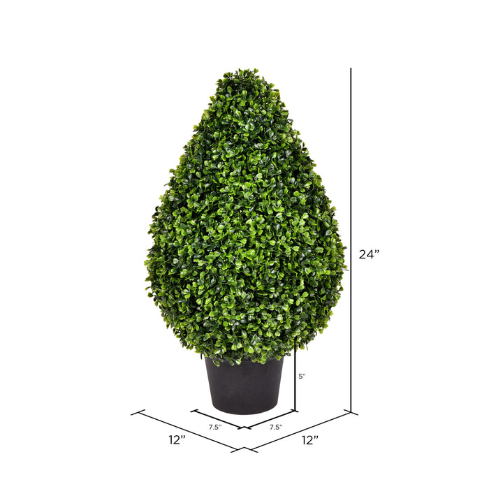 24" Outdoor UV-Resistant Artificial Boxwood Teardrop-Shaped Topiary w/Pot -Green - TP171524