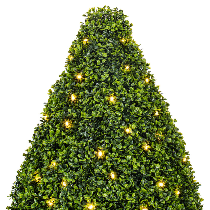 36" Outdoor UV-Resistant Artificial Boxwood Teardrop-Shaped Topiary w/Planter, Micro LED Pre-Lit -Green - TP171536LED