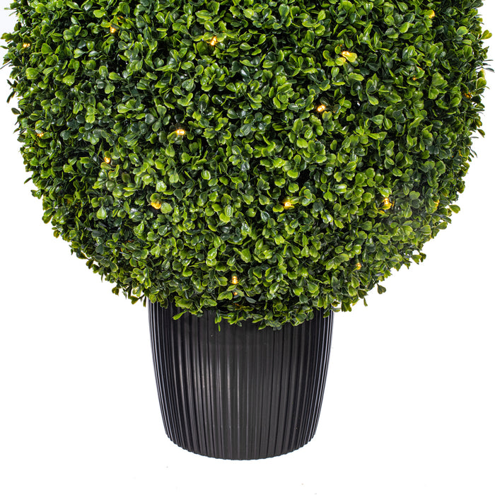 36" Outdoor UV-Resistant Artificial Boxwood Teardrop-Shaped Topiary w/Planter, Micro LED Pre-Lit -Green - TP171536LED