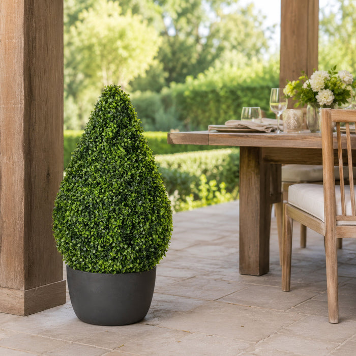 36" Outdoor UV-Resistant Artificial Boxwood Teardrop-Shaped Topiary w/Pot -Green - TP171536
