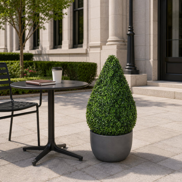 36" Outdoor UV-Resistant Artificial Boxwood Teardrop-Shaped Topiary w/Pot -Green - TP171536